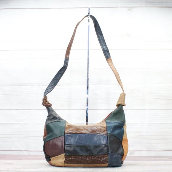 *Womens Multicolor Patchwork Leather Zip Top Hobo Purse Handbag Shoulder Bag - Picture 3 of 8